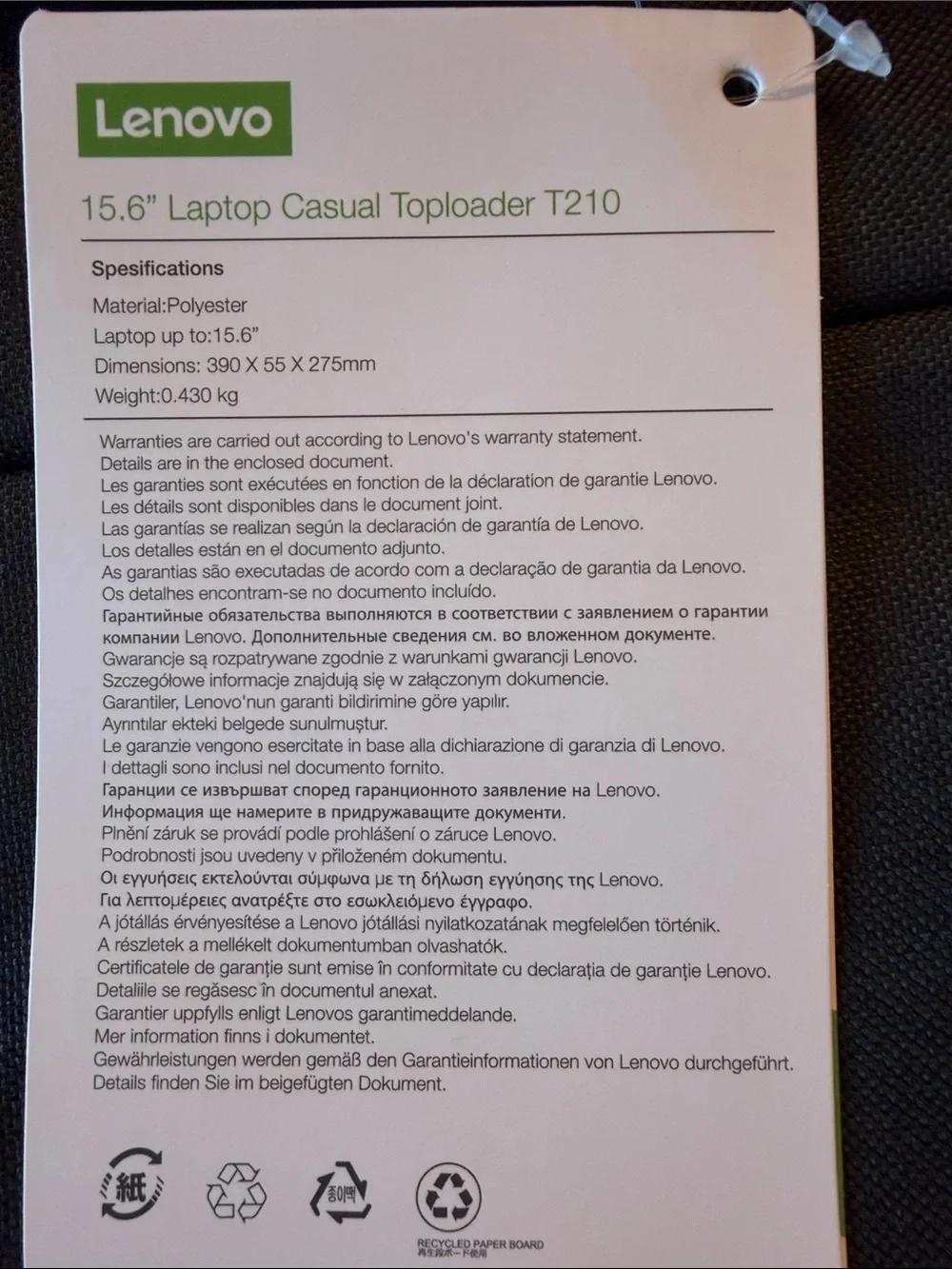 Lenovo 15.5” Laptop Casual Toploader T210